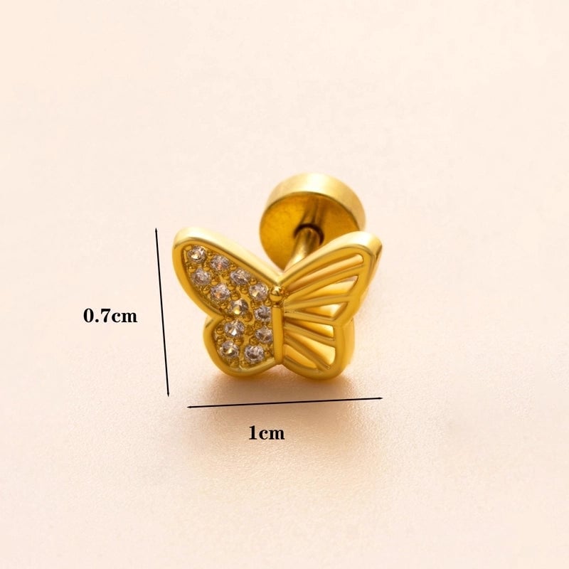 1 Piece Ear Cartilage Rings & Studs Minimalist Classic Style Heart Shape Snake Butterfly Copper Polishing Inlay Zircon 18K Gold Plated Ear Cartilage Rings & Studs