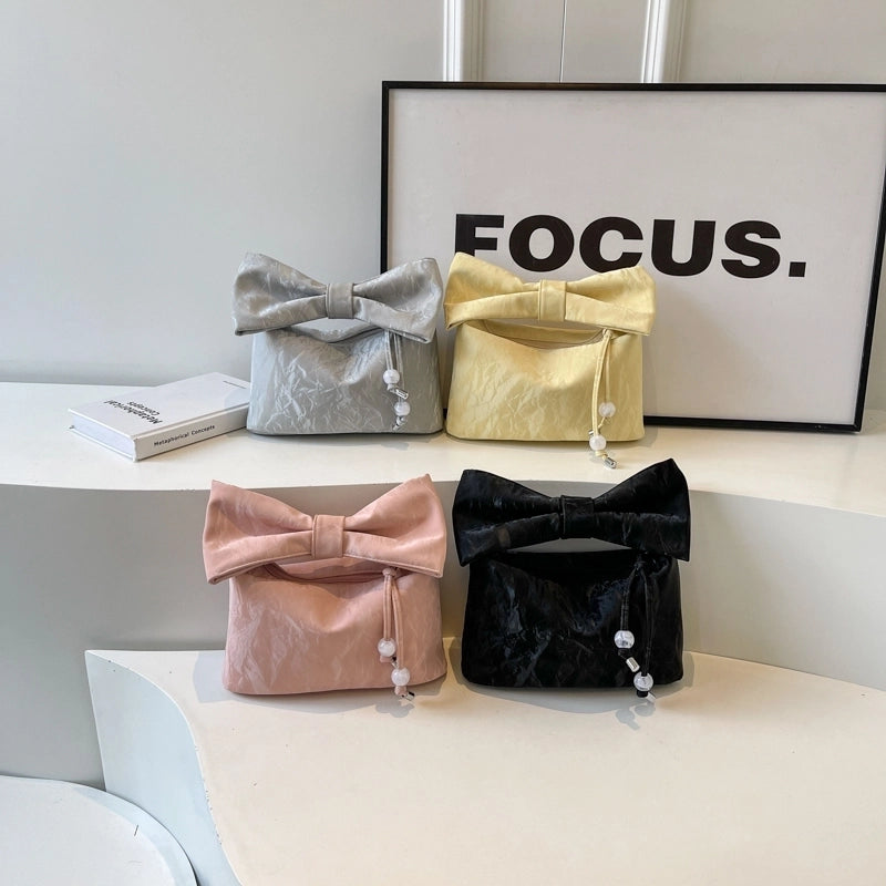 Women's Medium Pu Leather Solid Color Streetwear Bowknot Square Zipper Handbag