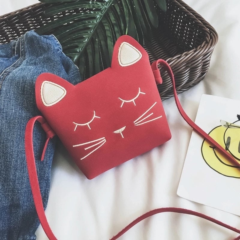Kid'S Pu Leather Cat Solid Color Cute Square Zipper Crossbody Bag