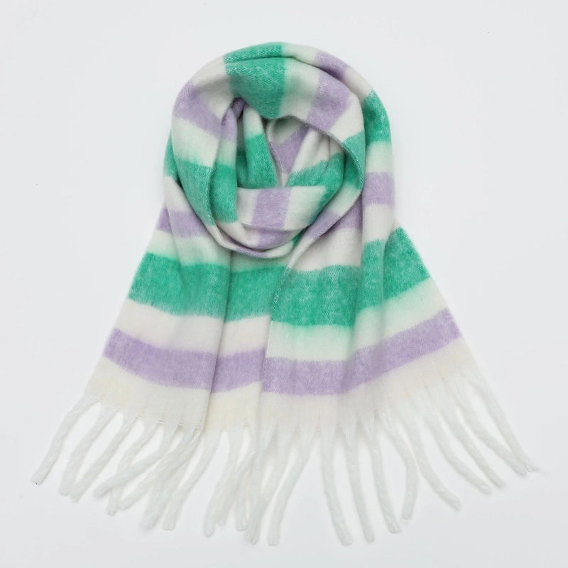 Autumn And Winter Scarf Cashmere Thickened Warm Striped Plaid Scarf Women's Fashion Tassel Long Men's And Women's Scarf Couple