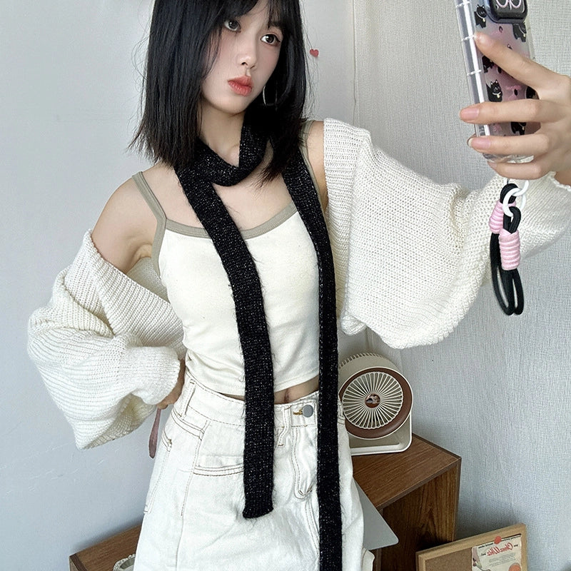 Nianke Shiny Small Scarf Narrow Small Scarf Soft Waxy New Y2k Hot Girls Version Of High-end Female