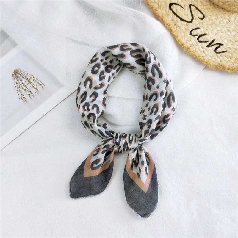 Fashion Leopard Print Cotton Linen Small Square Silk Scarf
