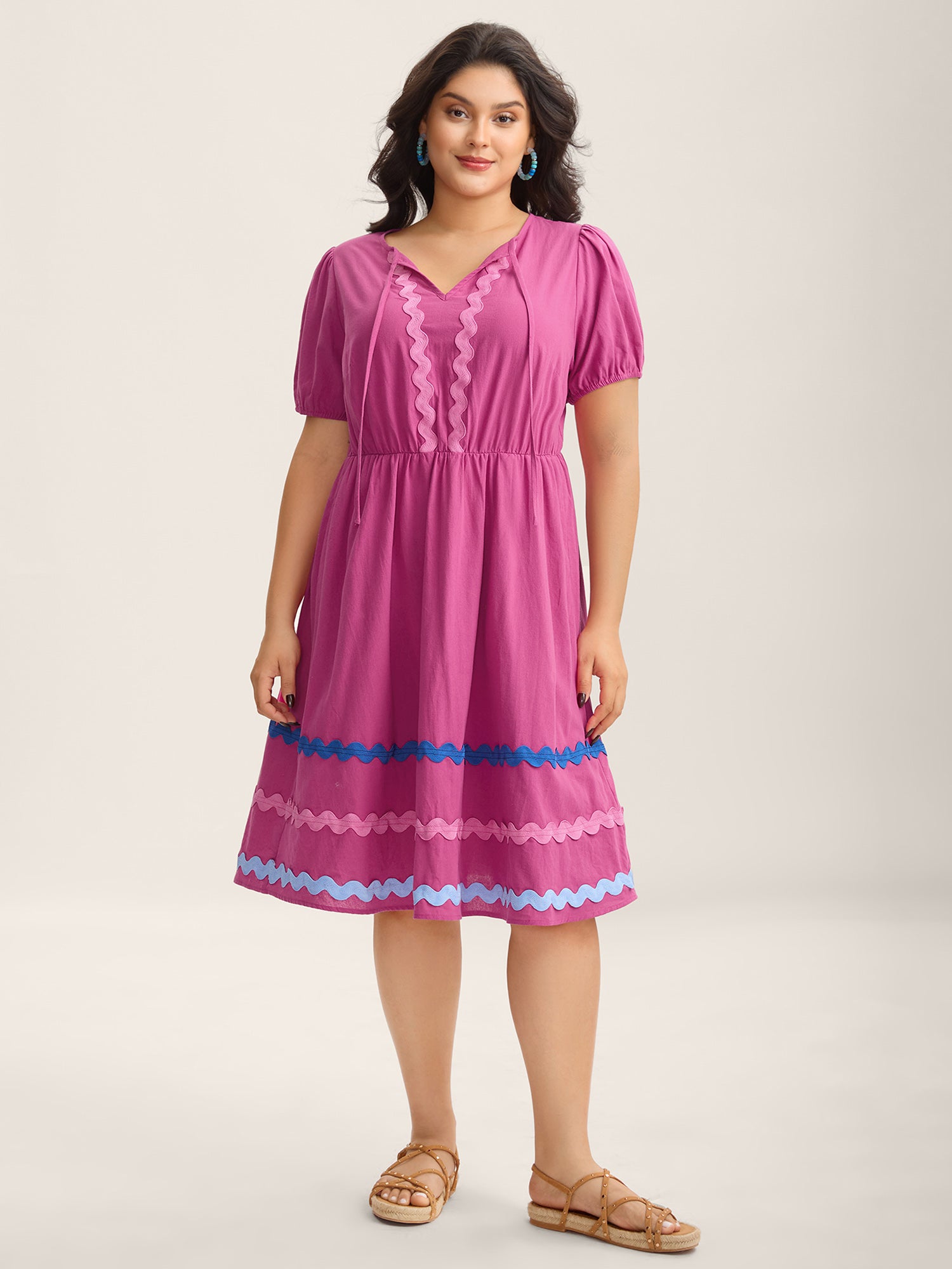 Pure Cotton Stretchy Waist Ribbon Midi Dress
