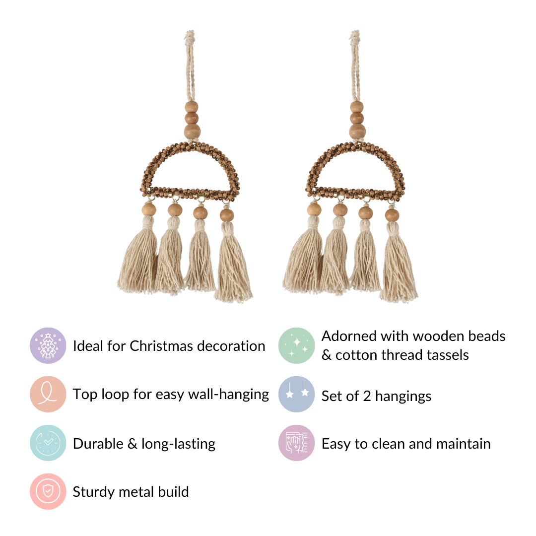 Wooden Beads Sustainable Hanging Ornament Set of 2