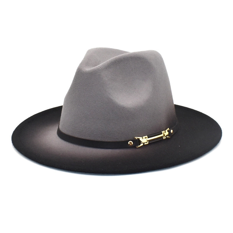 Unisex Fashion Color Block Gradient Color Flat Eaves Fedora Hat