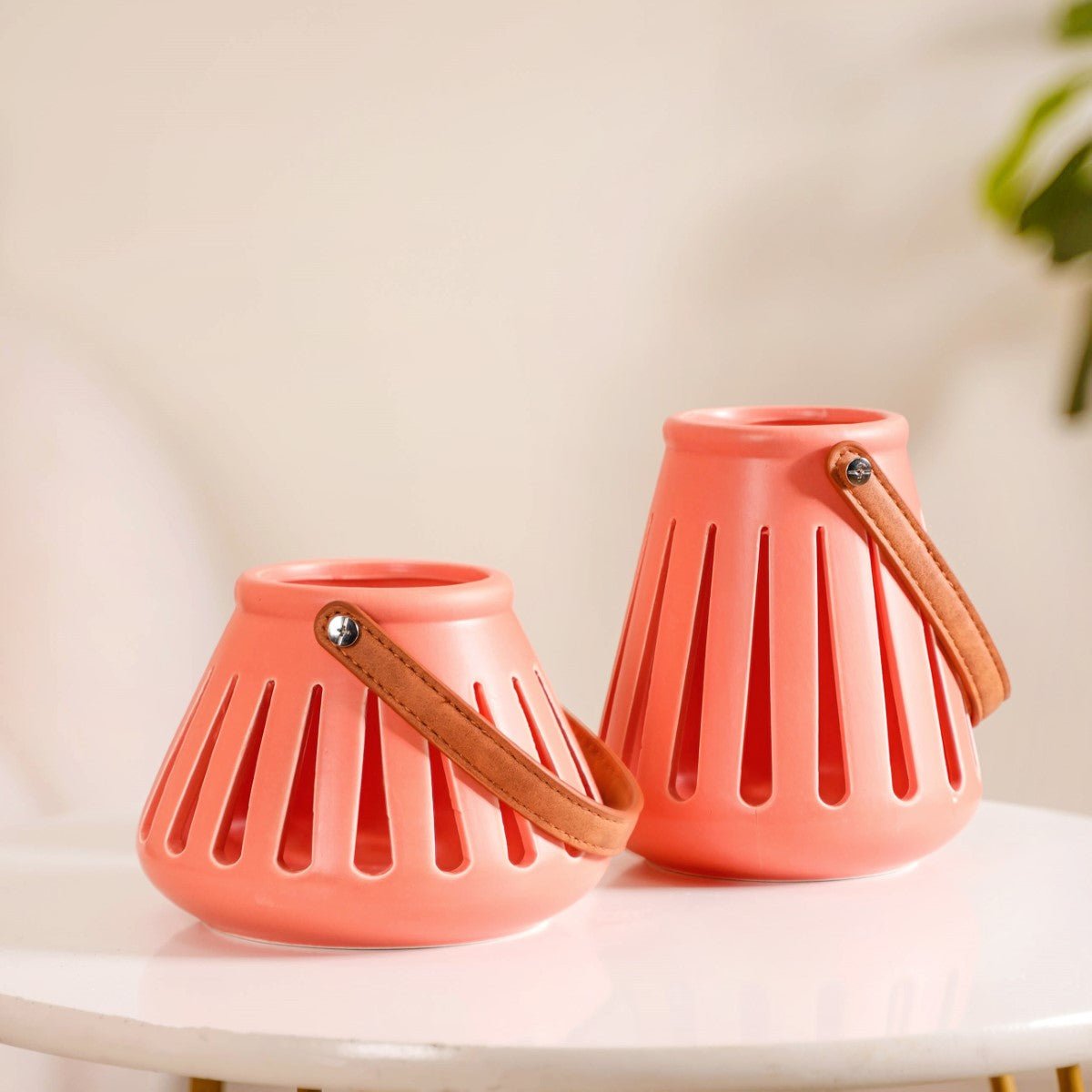 Decor Lantern Coral Red Set of 2