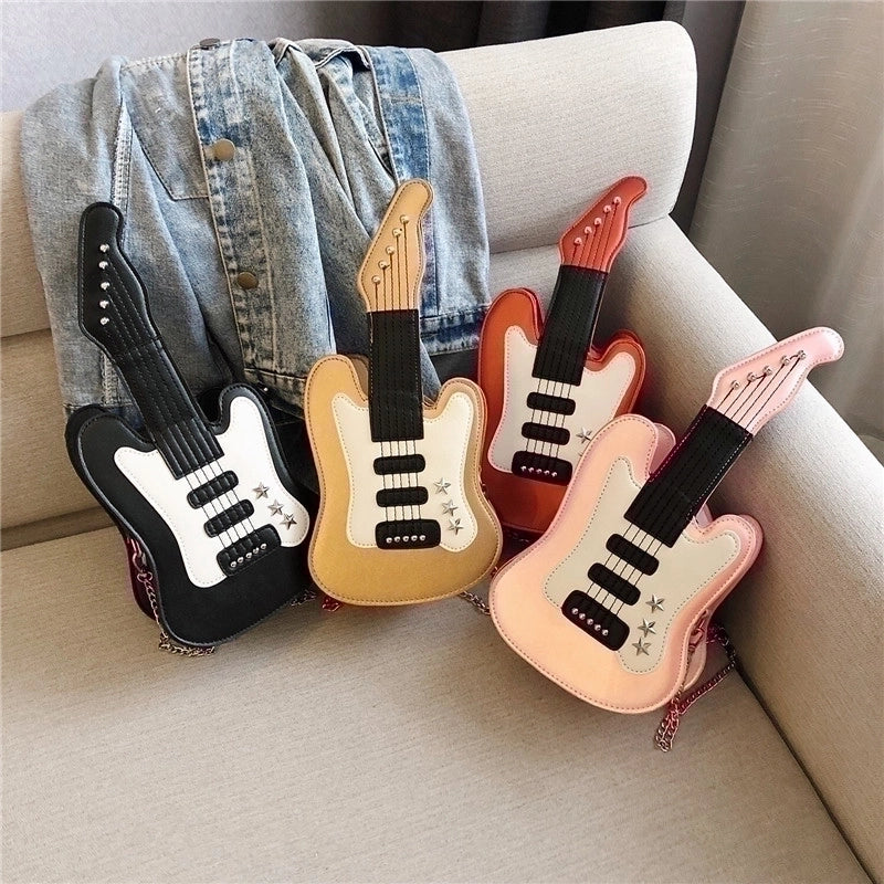 Women's Small Pu Leather Guitar Fashion Zipper Crossbody Bag