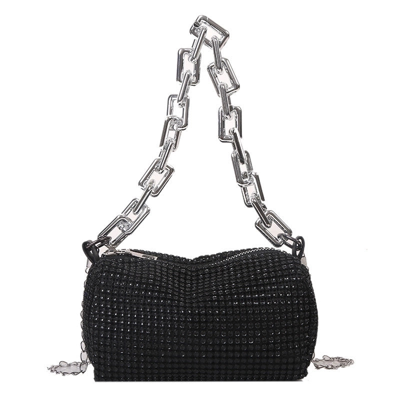Women's Pu Leather Solid Color Fashion Rhinestone Square Zipper Crossbody Bag