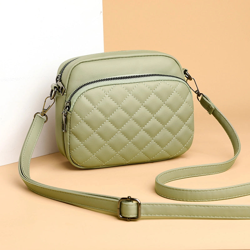 Women's Small Pu Leather Solid Color Lingge Basic Square Zipper Shoulder Bag Crossbody Bag