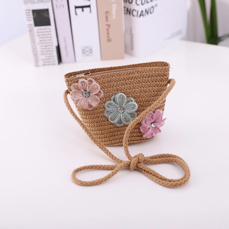 Fashion Flower Decoration Solid Color Children's Summer Beach Hat Sun Hat Straw Hat