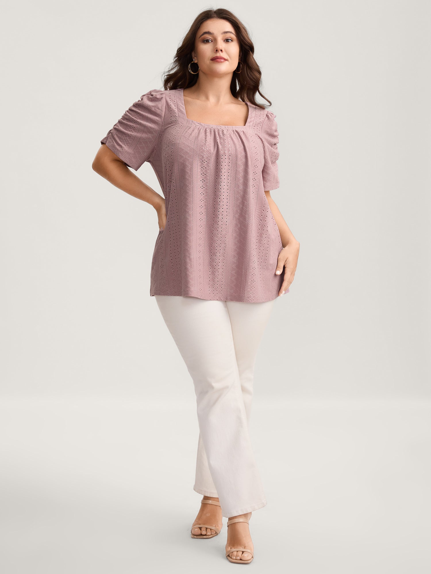 Eyelet Trim Flowy Sleeve Bust-Comfort Top