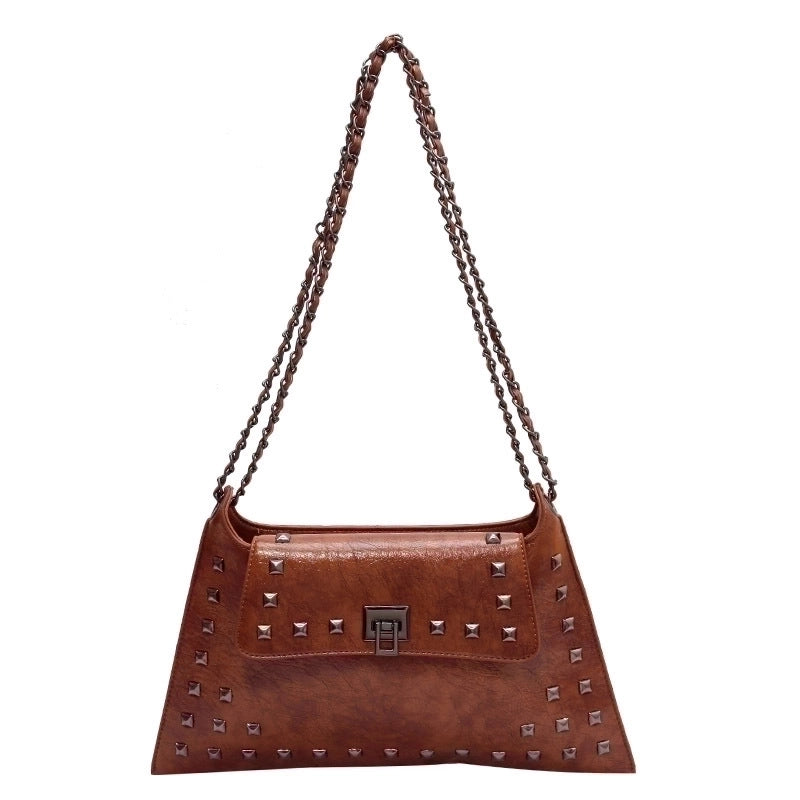 Women's Pu Leather Solid Color Streetwear Square Lock Clasp Shoulder Bag