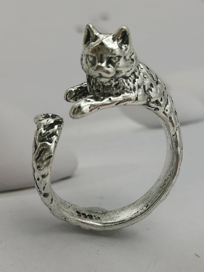 Ladies Fashionable And Personalized Geometric Cat Multi-Element Design Open Ring