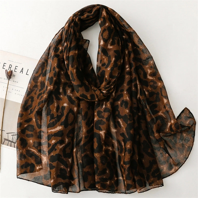Women's Casual Leopard Voile Polyester Printing Scarf
