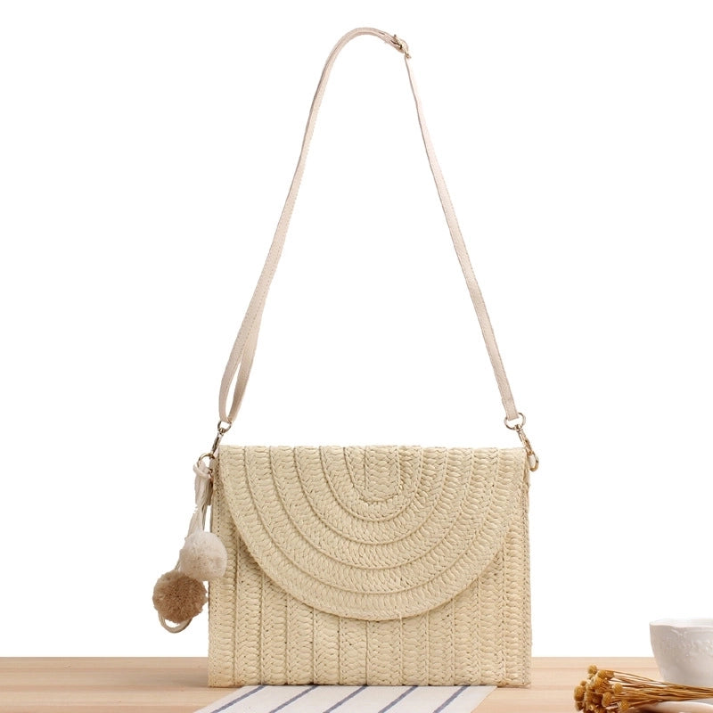 Women's Small All Seasons Straw Solid Color Vacation Square Magnetic Buckle Straw Bag