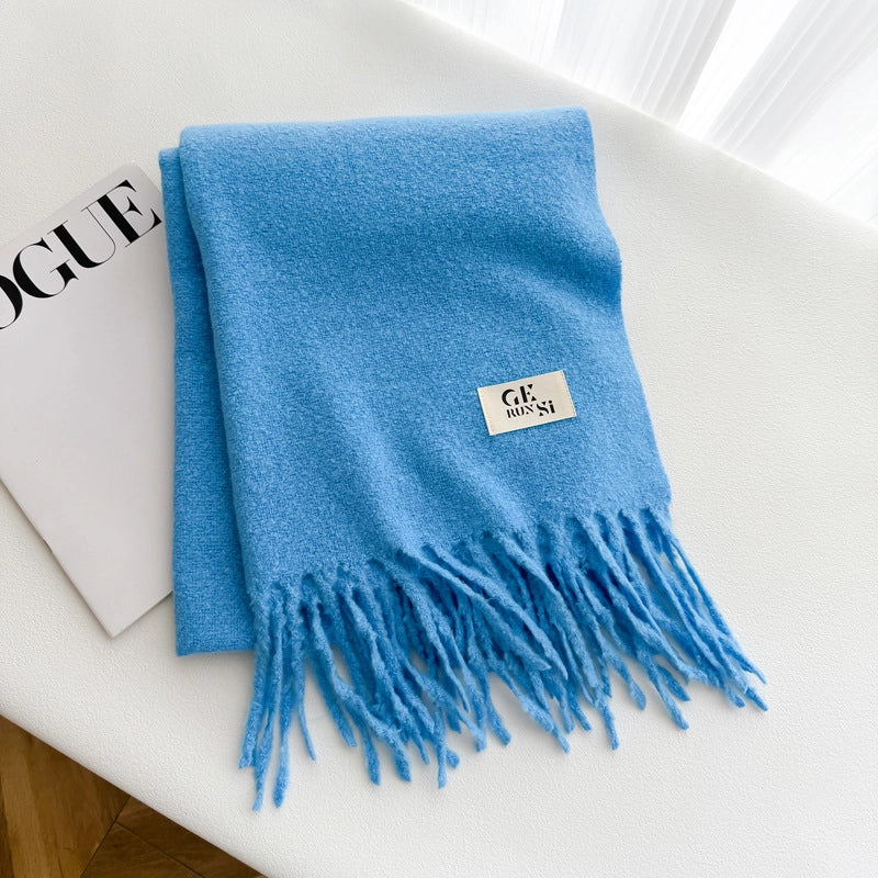Women's Minimalist Solid Color Imitation Cashmere Tassel Scarf