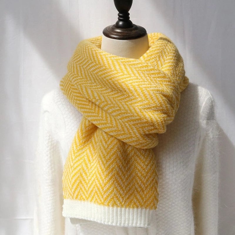 New Scarf Women's Winter Contrast Color Herringbone Pattern Knitted  Fashion Couple Color Matching Knitted Thickened Warm Scarf