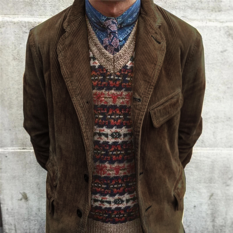 Retro Corduroy Casual Solid Color Single Breasted Jacket