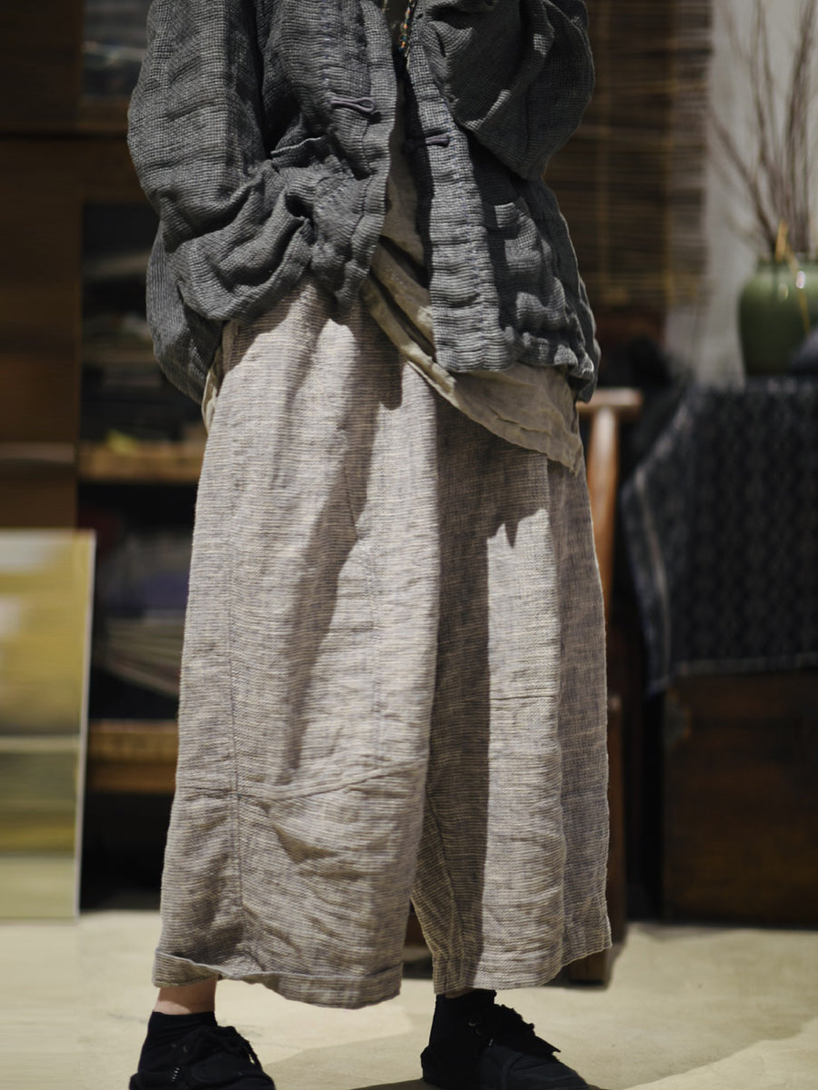 Women Vintage Summer Pure Color Wide-leg Linen Pants
