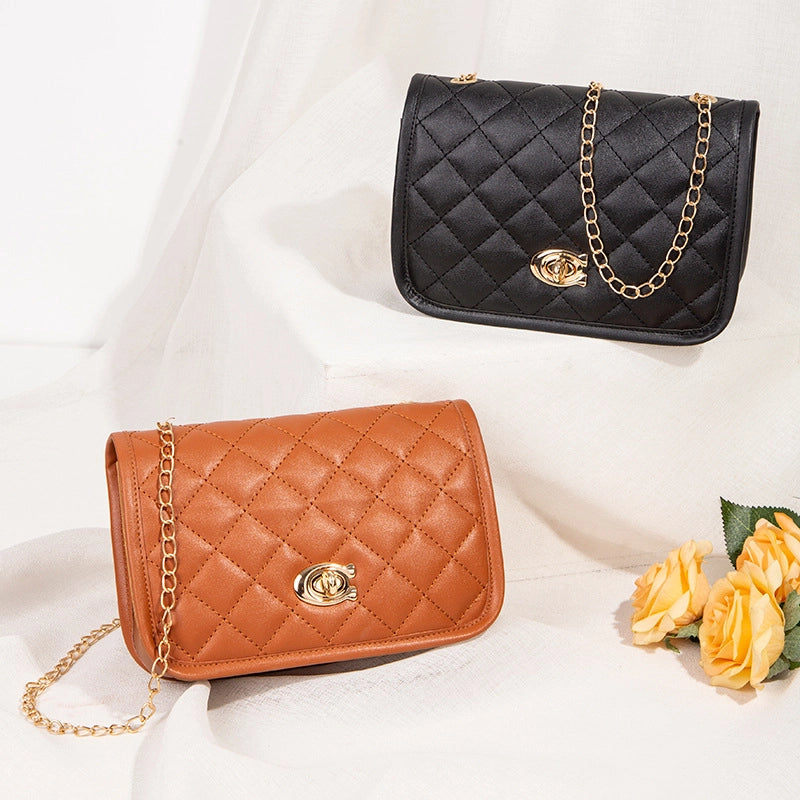 Women's Small Pu Leather Solid Color Basic Classic Style Square Flip Cover Crossbody Bag