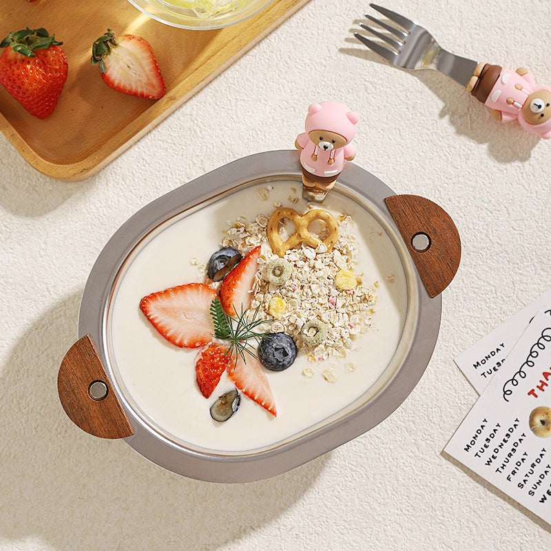 Bowl 304 Stainless Steel Creative Dessert Bowl With Handle Binaural Soup Bowl Salad Bowl Children Bear Bowl
