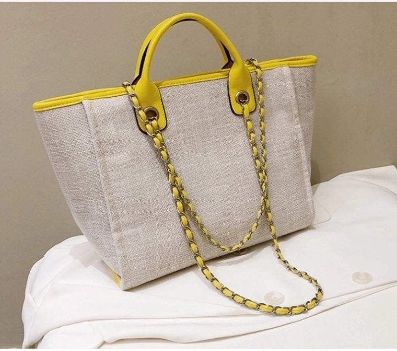 Women'S Large Canvas Solid Color Streetwear Square Zipper Tote Bag