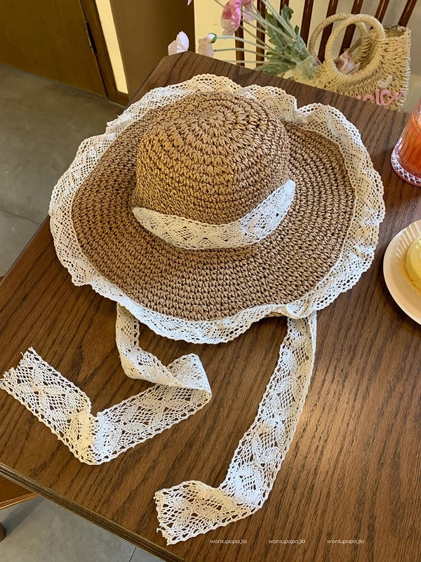 Women's Casual Elegant Flower Bow Knot Big Eaves Straw Hat