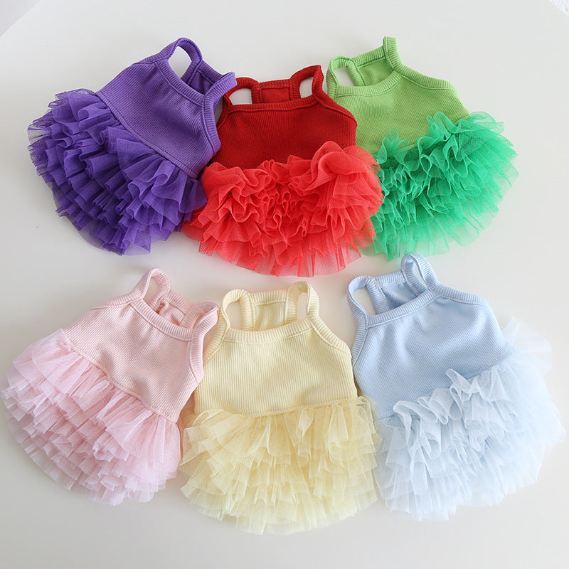 Solid Color Layered Dog Cat Lace Tutu Dress