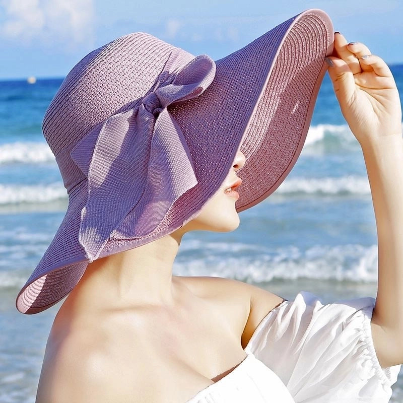 Women's Basic Vacation Pastoral Solid Color Bowknot Big Eaves Sun Hat