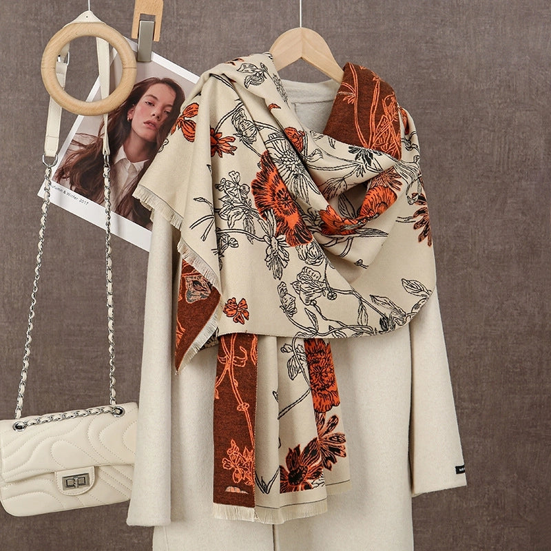 Women's Elegant Color Block Imitation Cashmere Scarf
