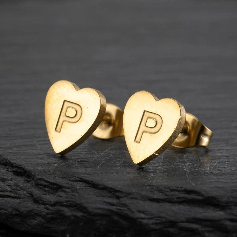 1 Pair Fashion Letter Heart Shape Plating 304 Stainless Steel 18K Gold Plated Ear Studs