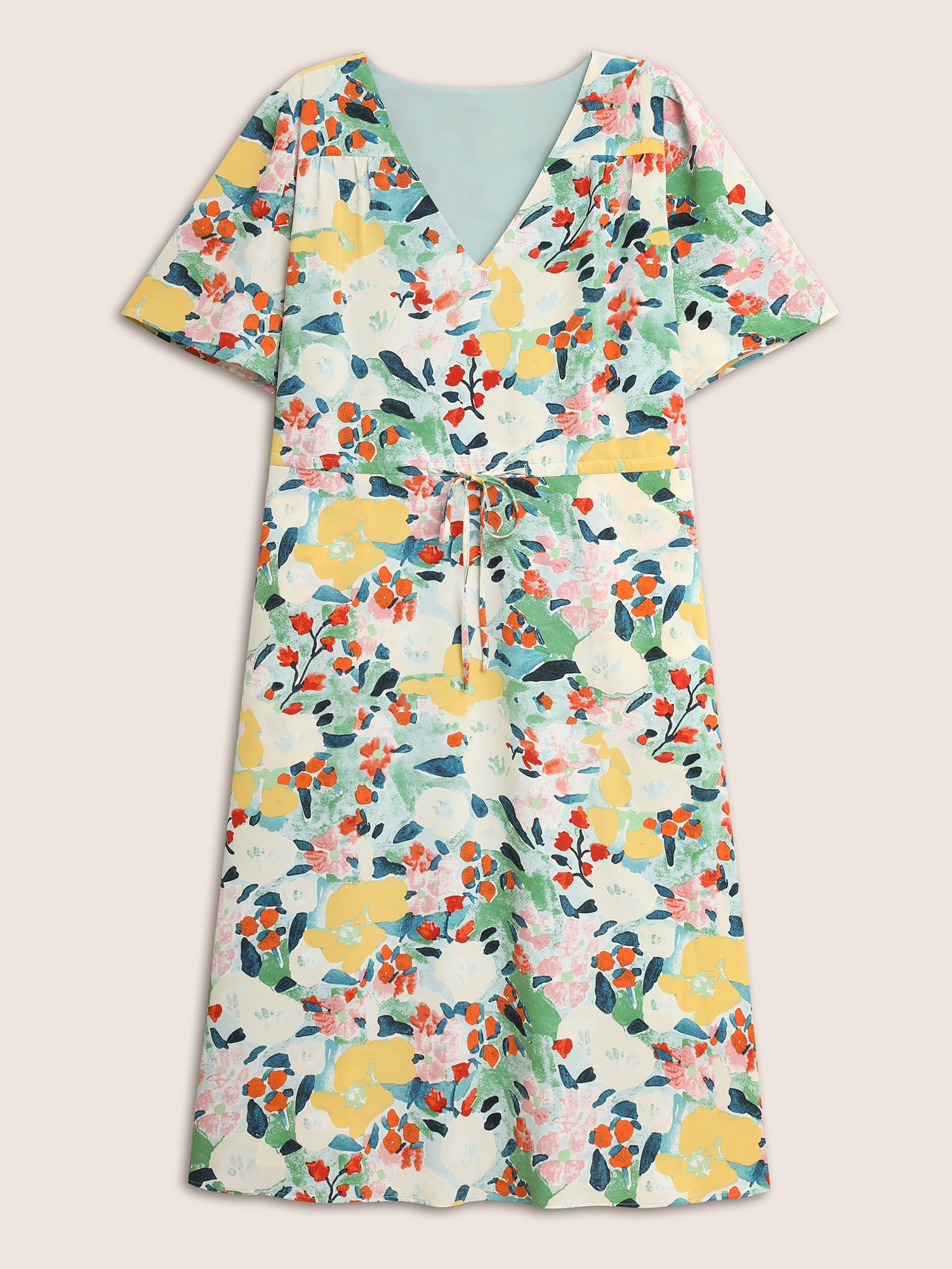 Citrus Lemon Print Drawstring Gathered Dress