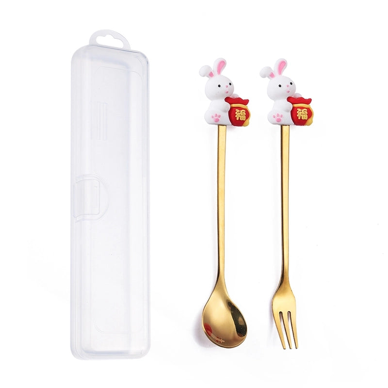 Christmas Cute Animal Santa Claus Stainless Steel Tableware 2 Pieces