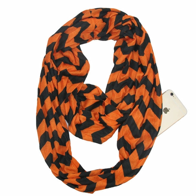 Pocket Scarf Scarf Women Fish Bone Zipper Storage Pocket Scarf Infinity Scarf