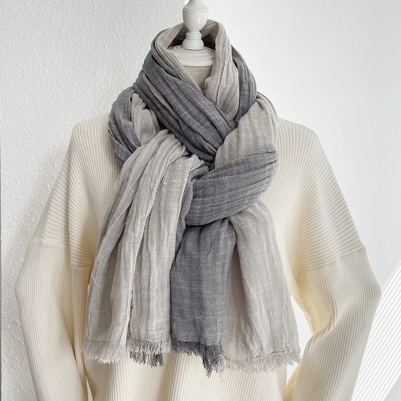 Unisex Retro Color Block Cotton Tassel Scarf