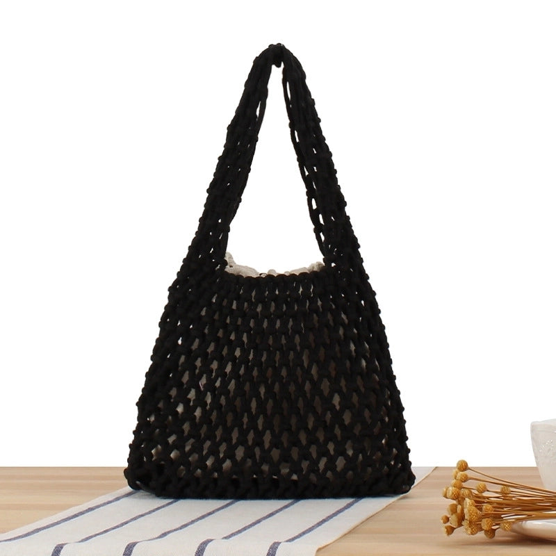 Vintage Style Solid Color Hollow Square Straw Bag