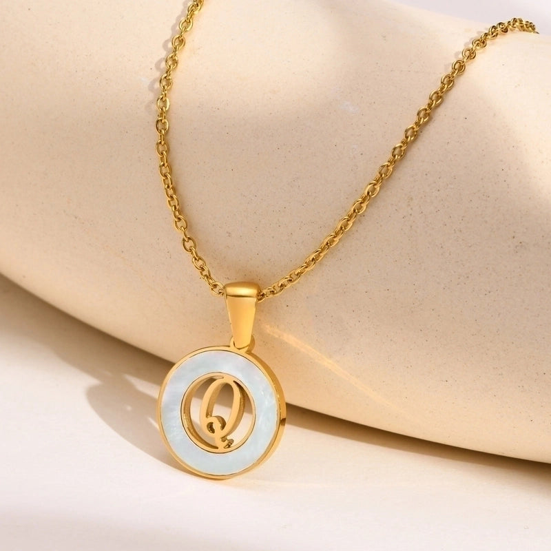 201 Stainless Steel INS Style Minimalist Plating Hollow Out Inlay Letter Shell Necklace Pendant