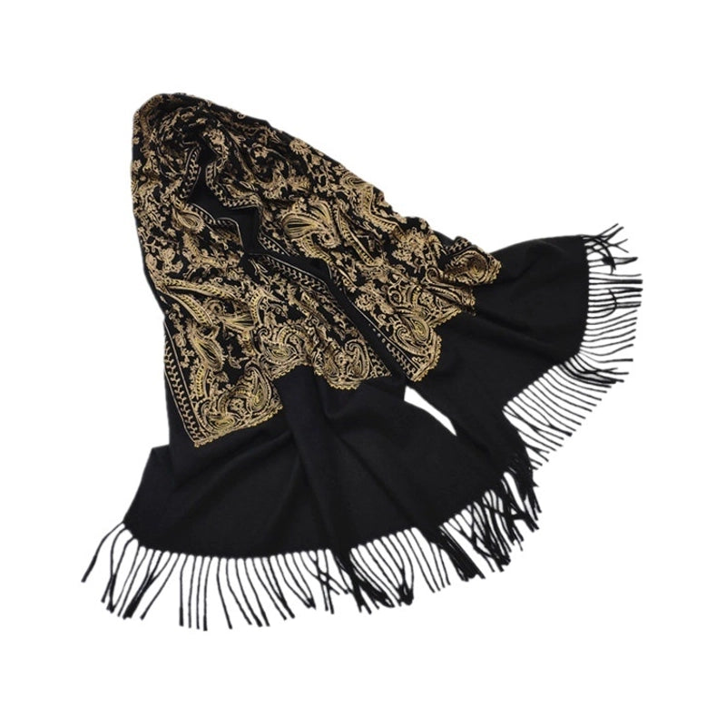 Women's Retro Printing Imitation Cashmere Embroidery Scarf