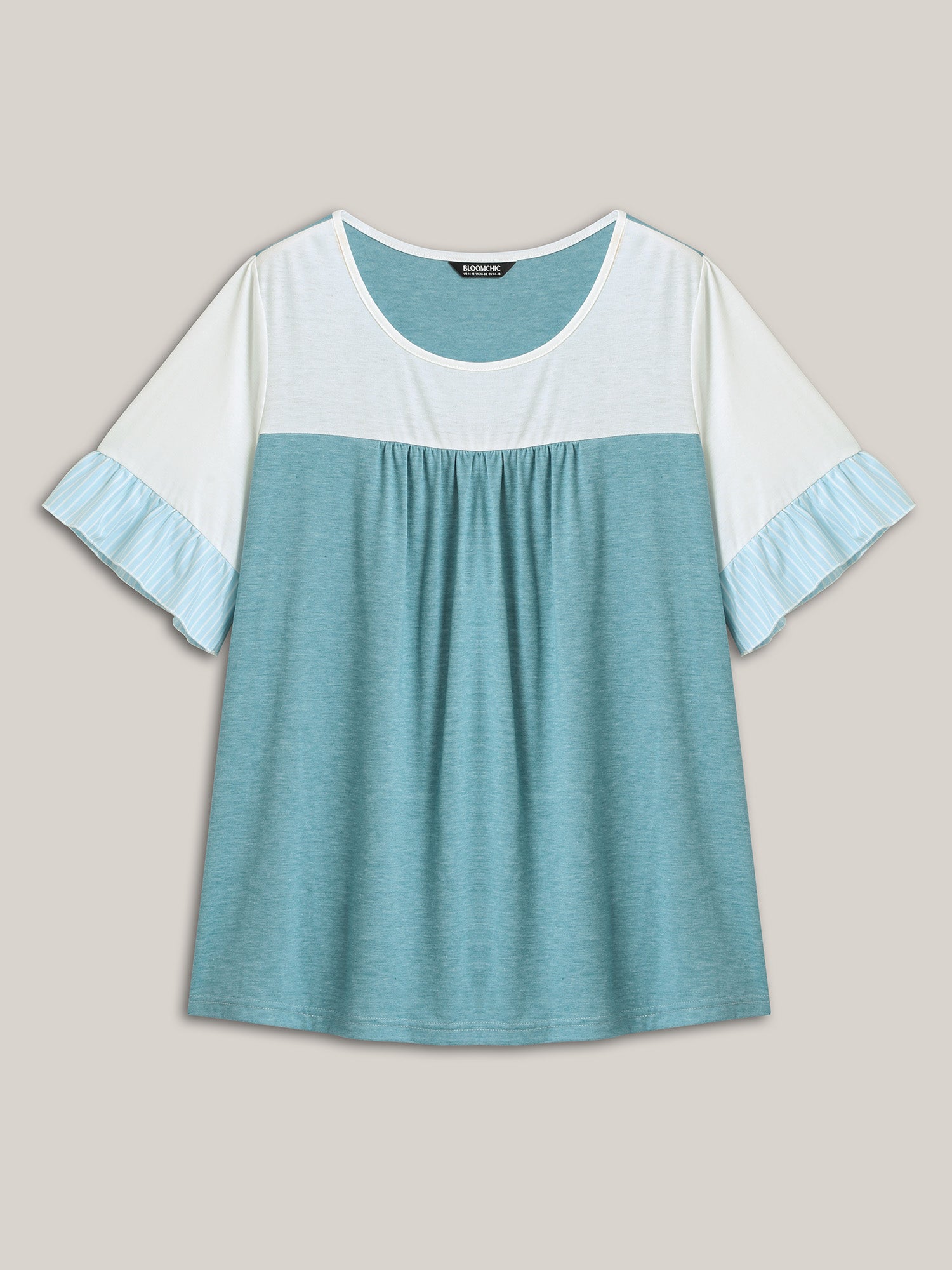 Color Contrast Lotus Leaf Sleeve T-Shirt