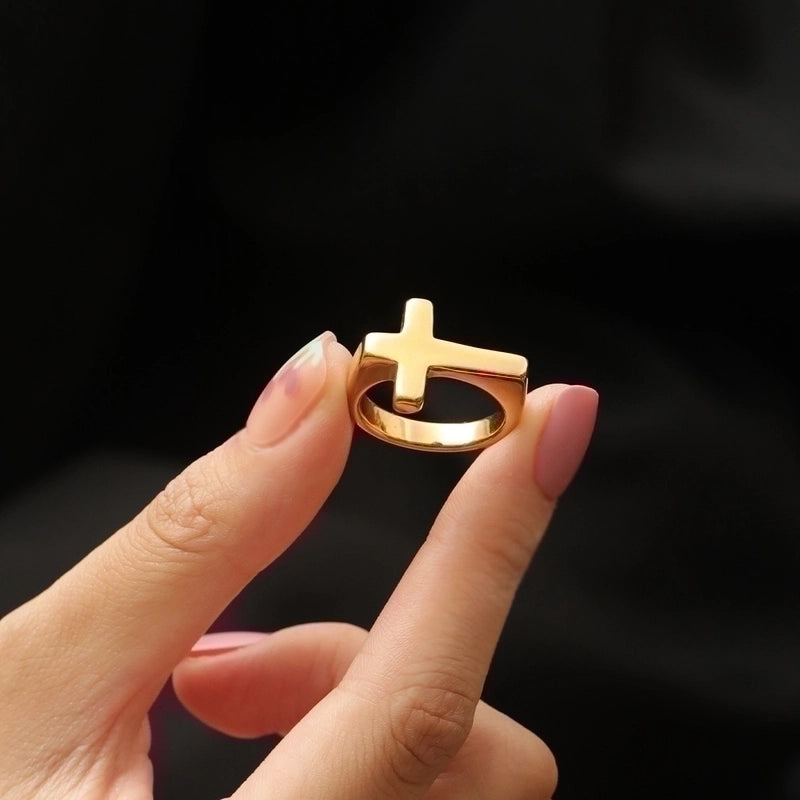 Titanium Steel Minimalist Cross Plating Rings