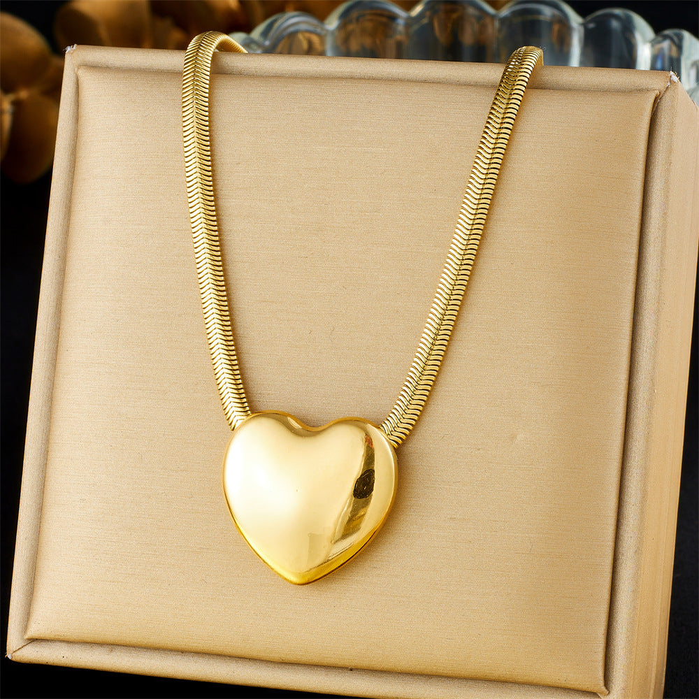 Fashion Personality Smooth Three-Dimensional Love Snake Bone Chain Stainless Steel Gold-Plated Jewelry Necklace