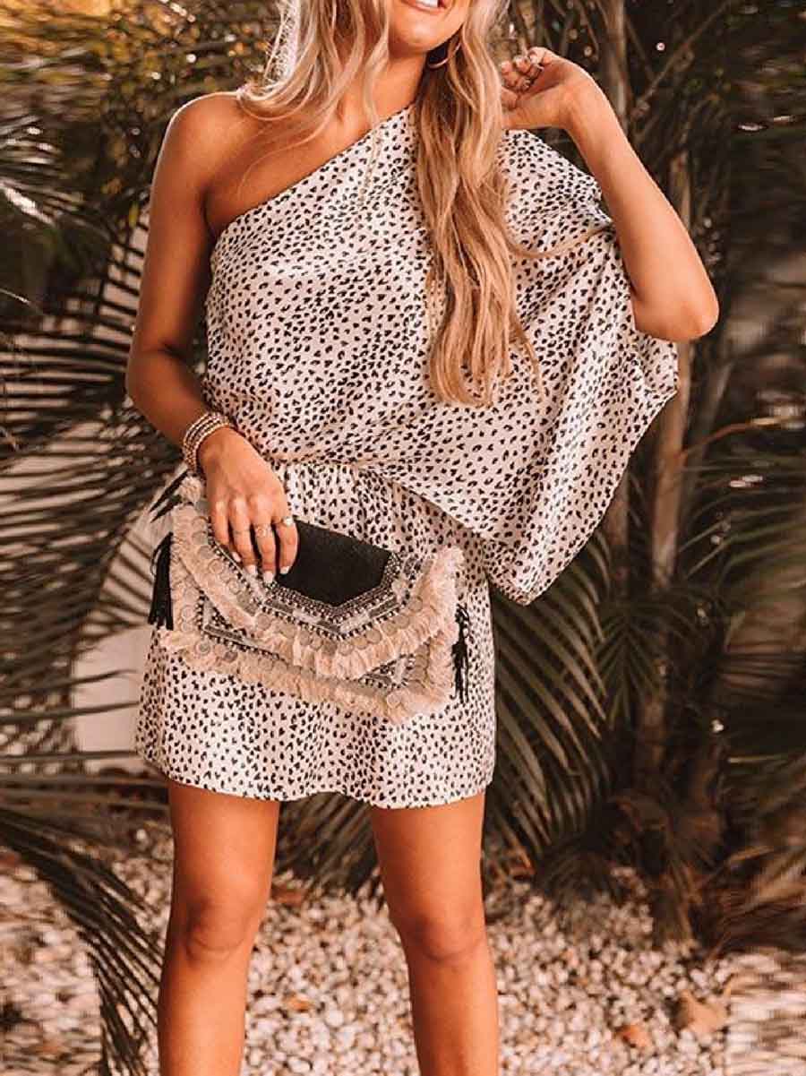 One Shoulder Leopard Mini Dress