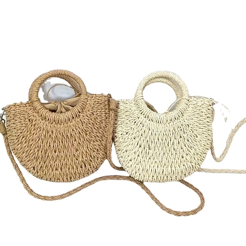 Women'S Small Straw Solid Color Vintage Style String Straw Bag