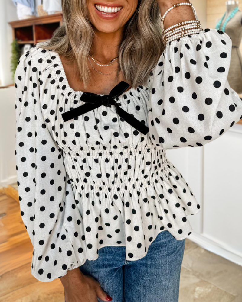 Polka Dot Ruffled Tunic Top