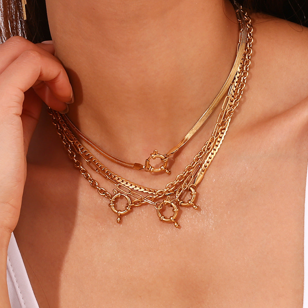 Minimalist Round Stripe Geometric Stainless Steel 18K Gold Plated Necklaces