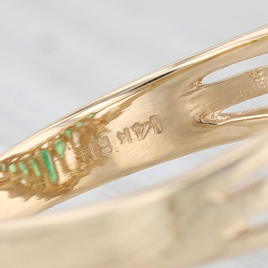 1.29ctw Tiered Emerald Diamond Contoured V Ring 14k Yellow Gold Size 11