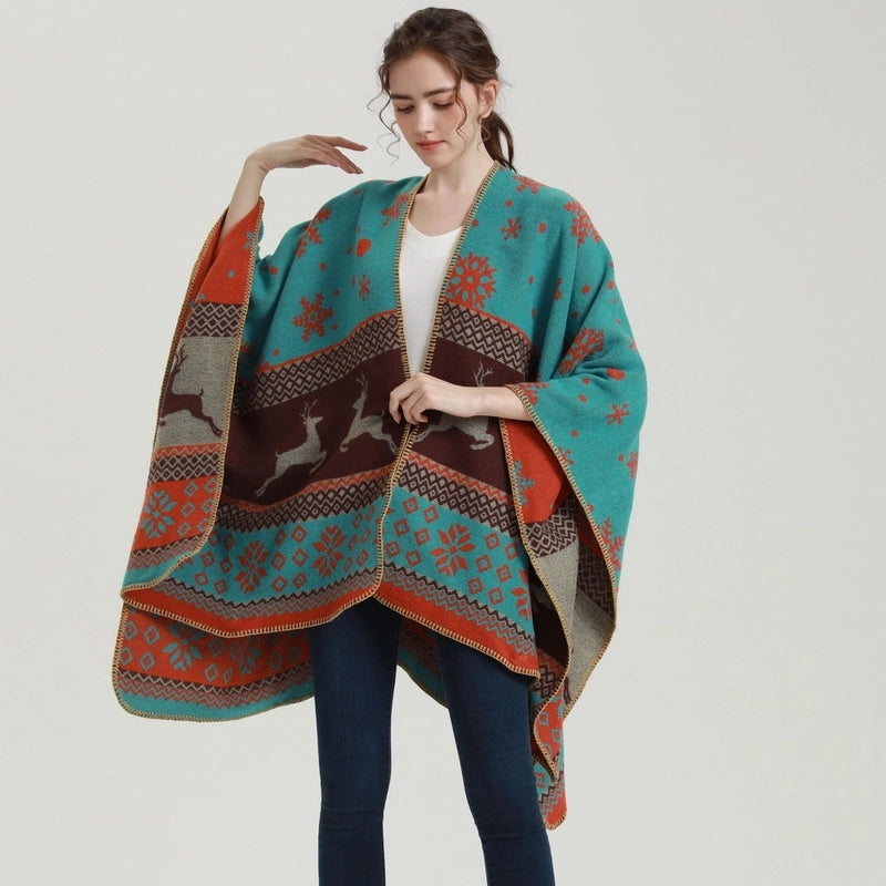 Women's Streetwear Snowflake Deer Imitation Cashmere Shawl