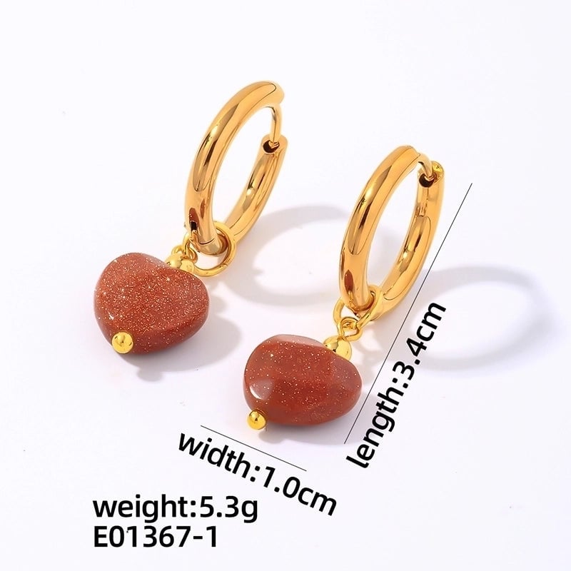 1 Pair Vintage Style Minimalist Heart Shape Plating 304 Stainless Steel Natural Stone Drop Earrings