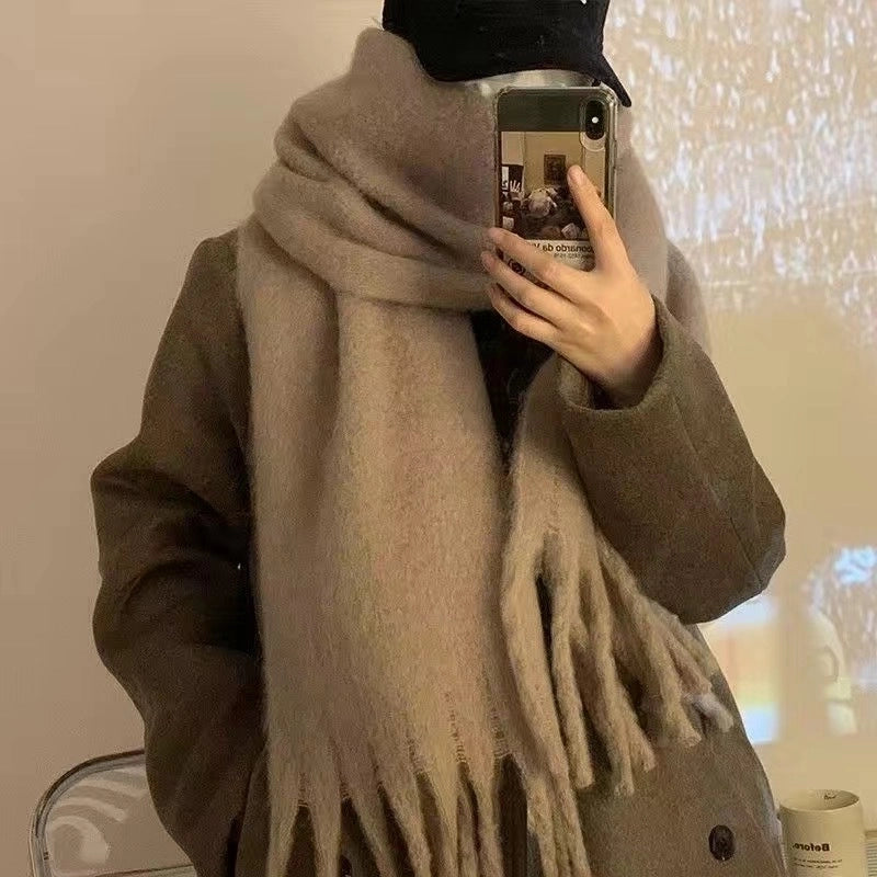 Women's Scarf Winter Solid Color Mohair Thickened New High-grade White Lazy Shawl Scarf Warm Fashion