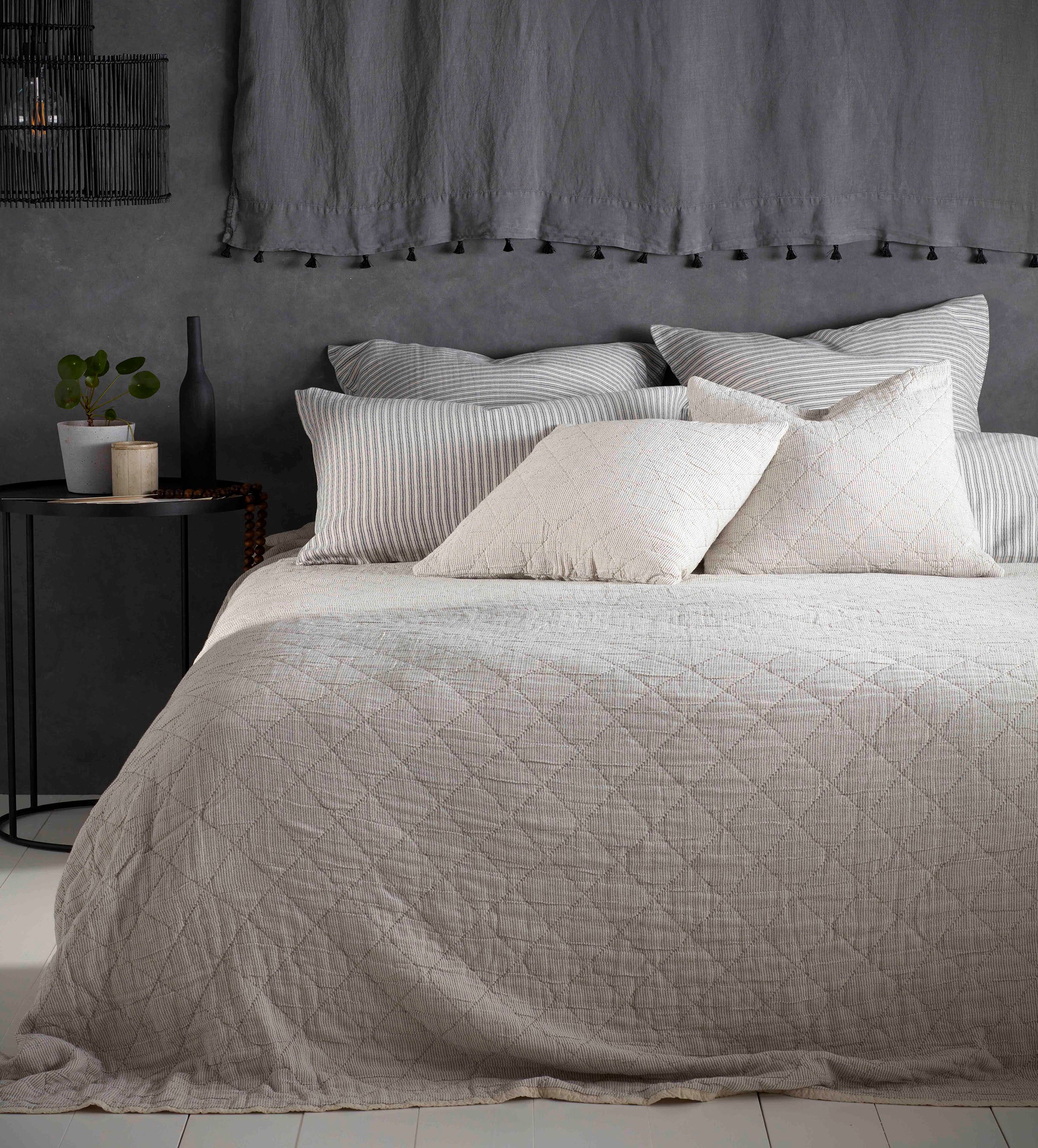 Black and Natural Stripe 100% Cotton Quilted Throw